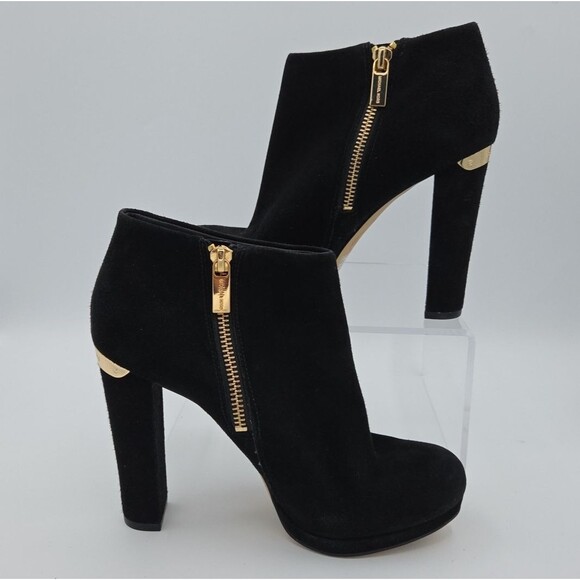 Michael Kors Womens Sz 5.5M Black Platform Ankle Heeled Boot Suede Side Zip EUC - Picture 1 of 8